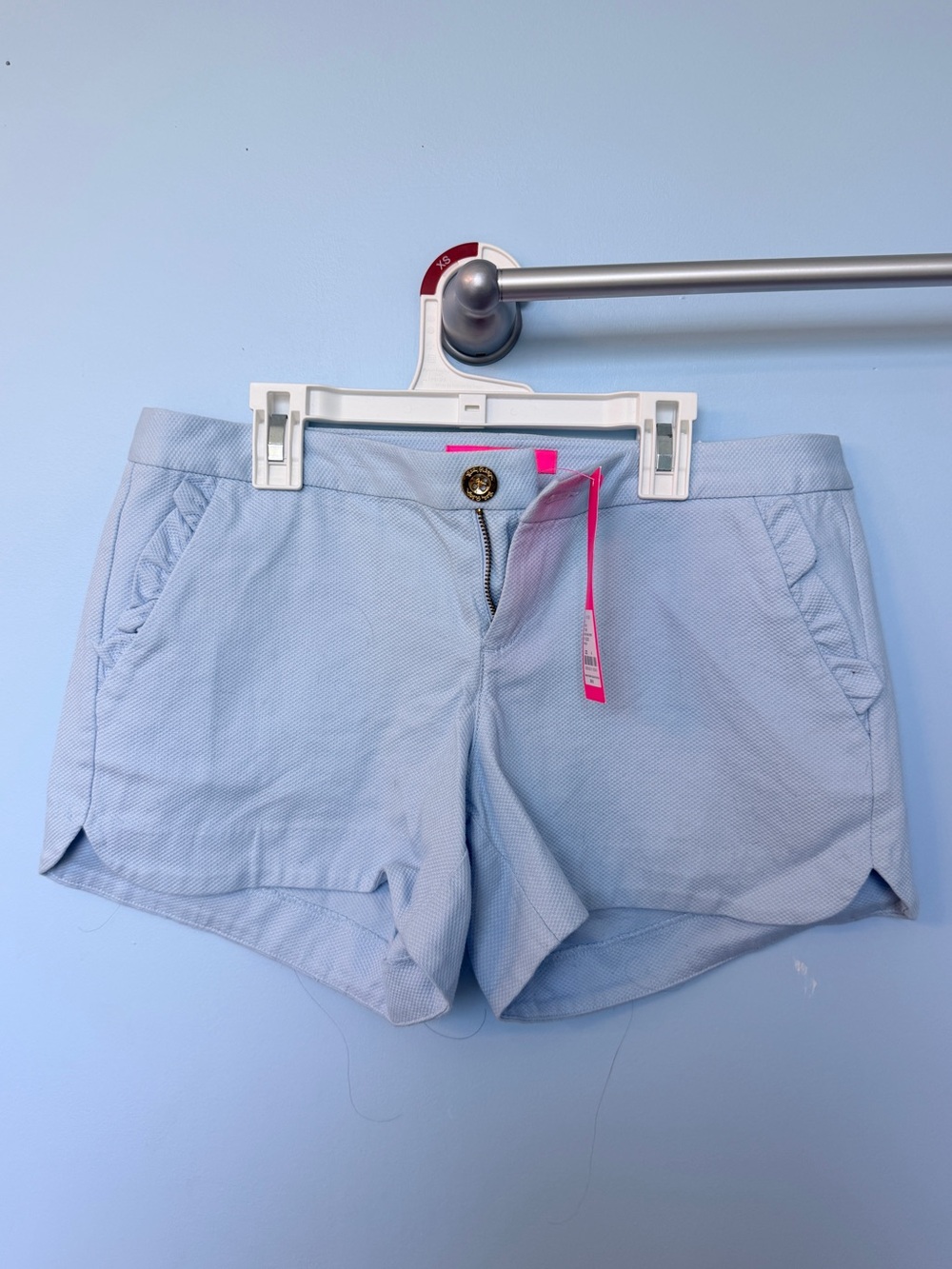 NWT Lilly Pulitzer Adie Ruffle Pocket Stretch Shorts Crew Blue Tint Size 4